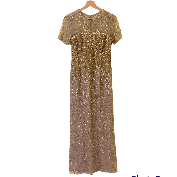 Aidan Mattox Ombre Sequin Column Gown Light Gold / Nude Size 4 - Picture 3 of 16